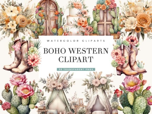 Download Watercolor Boho Western Clipart Bundle - Watercolor boho Collection
