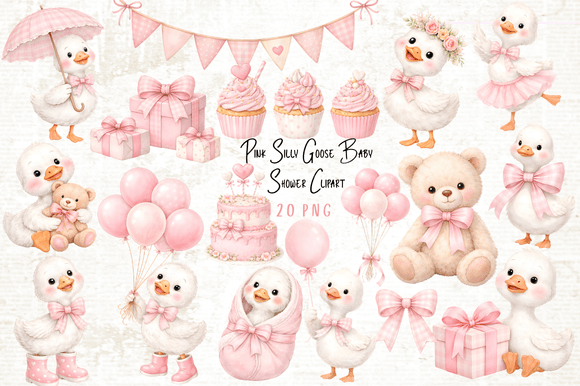 Download Pink Silly Goose Baby Shower Clipart - Ink Collection