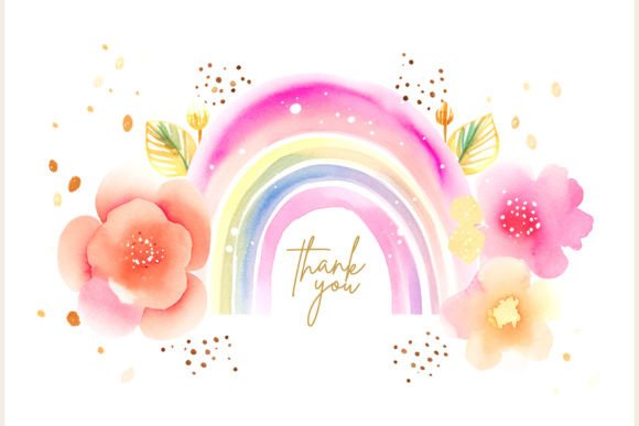 Download Pink Watercolor Rainbow with Flowers - Ink Collection