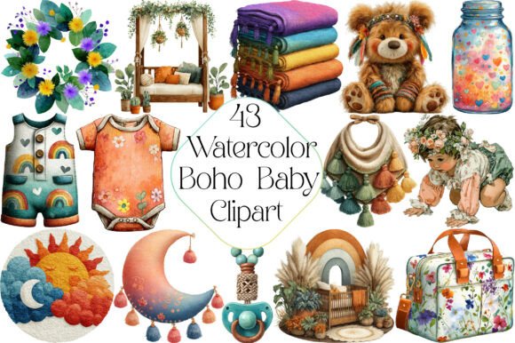 Download Watercolor Boho Baby Clipart - Watercolor boho Collection
