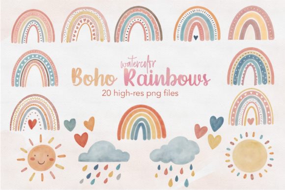 Download Watercolor Boho Rainbow Clipart&nbsp; - Watercolor boho Collection