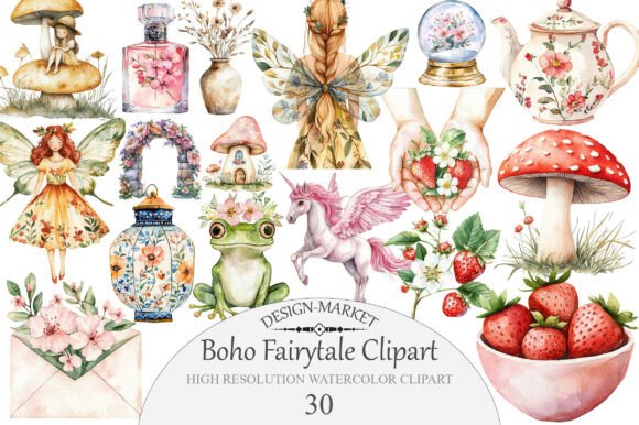Download Watercolor Boho Fairytale Clipart - Watercolor boho Collection