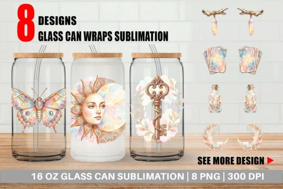 Download Watercolor Boho Celestial Glass Can Wrap - Watercolor boho Collection