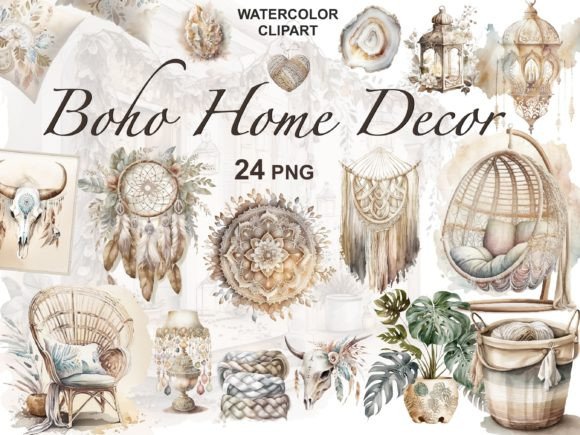 Download Watercolor Boho Home Decor Clipart - Watercolor boho Collection