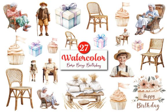 Download Watercolor Boho Beige Birthday Clipart - Watercolor boho Collection