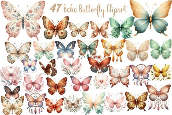 Download Watercolor Boho Butterfly Clipart - Watercolor boho Collection