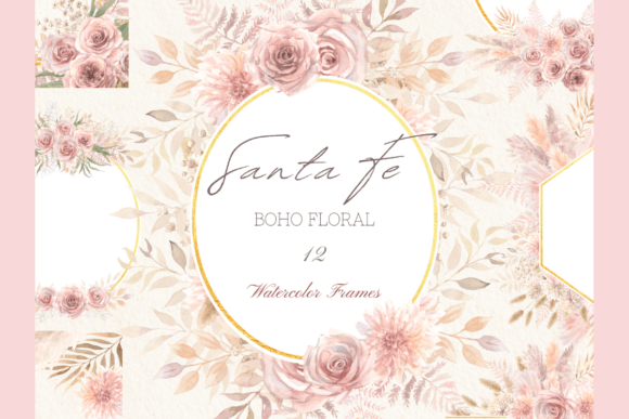 Download Watercolor Boho Pink Floral Frames Set - Ink Collection