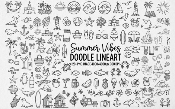 Download 120+ Summer Vibes Doodle Line Art PNG - Doodle Collection