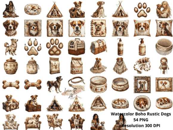Download Watercolor Boho Rustic Dogs - Watercolor boho Collection