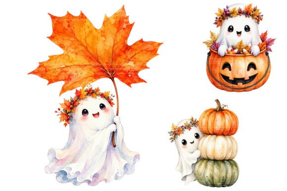 Download Watercolor Cozy Ghost PNG Bundle - Premium Resources