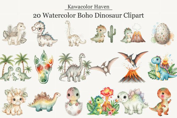 Download Watercolor Boho Dinosaur Clipart - Watercolor boho Collection
