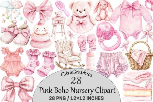 Download Pink Boho Nursery Clipart. - Ink Collection