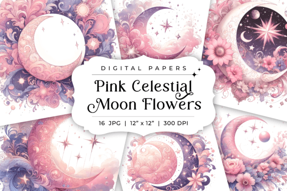 Download Pink Celestial Moon Flowers Backgrounds - Ink Collection