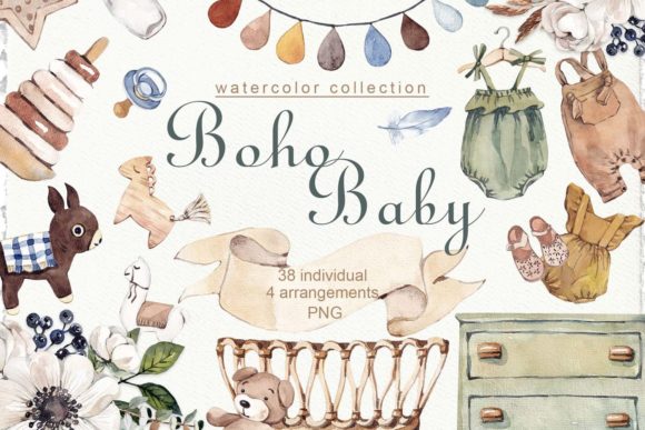 Download Watercolor Boho Baby Clipart - Watercolor boho Collection