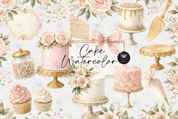 Download Elegant Pink Cake Watercolor Clipart - Ink Collection