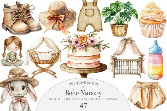 Download Watercolor Boho Nursery Clipart - Watercolor boho Collection