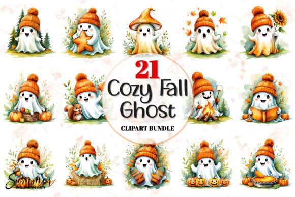 Download Cozy Halloween Fall Ghosts PNG Bundle - Premium Resources