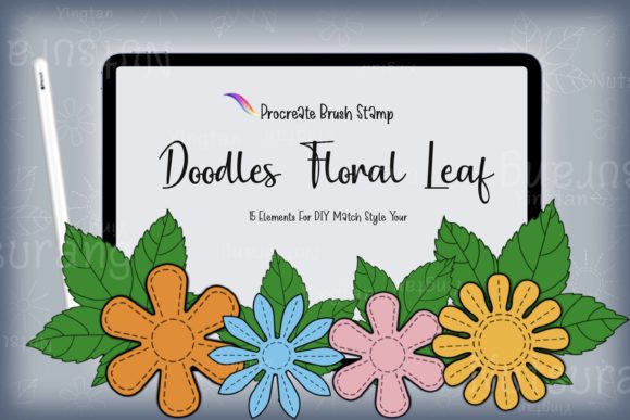 Download Floral Leaf Doodle Brush Stamp DIY Match - Doodle Collection