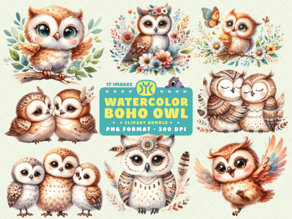 Download Watercolor Boho Owl Clipart - Watercolor boho Collection