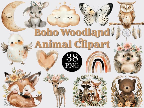 Download Watercolor Boho Woodland Animals Clipart - Watercolor boho Collection