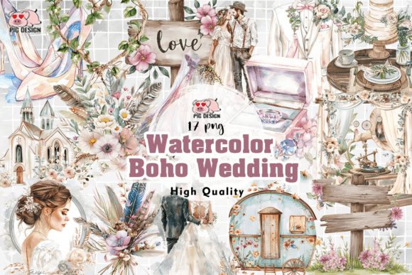 Download Watercolor Boho Wedding Clipart PNG - Watercolor boho Collection