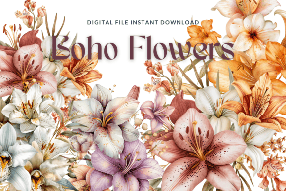 Download Watercolor Boho Flowers Clipart - Watercolor boho Collection