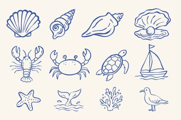 Download Hand Drawn Sea Life Doodle Set Design - Doodle Collection