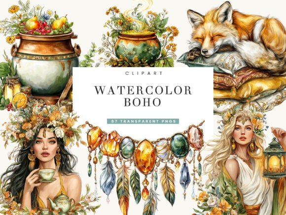 Download Watercolor Boho Clipart Bundle - Watercolor boho Collection