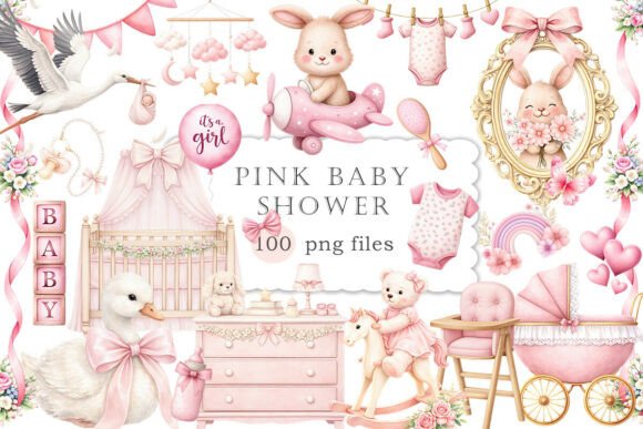 Download Pink Baby Shower Clipart Watercolor PNG - Ink Collection