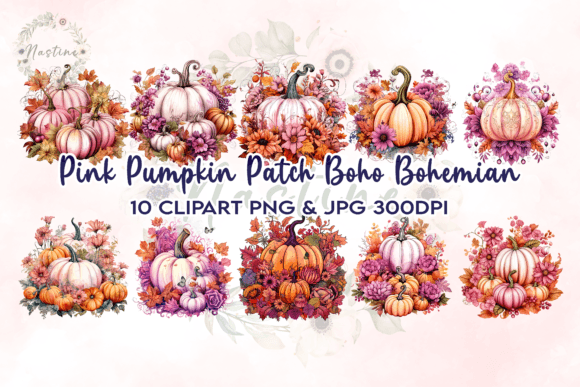 Download Pink Pumpkin Patch Boho Bohemian Clipart - Ink Collection