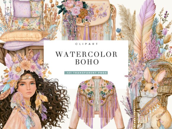 Download Watercolor Boho Clipart Bundle - Watercolor boho Collection
